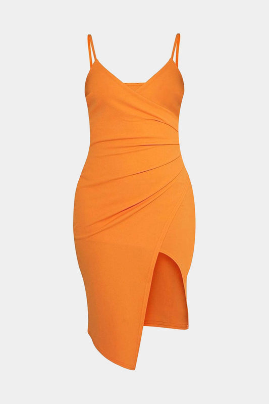Plus Size Ruched Slip Slit Mini Dress
