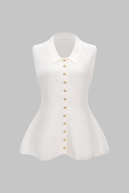 Puff Hem Button Detail Tank Top