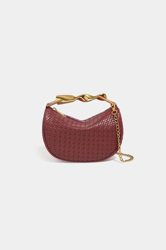 Straw Woven Metallic Chain Strap Tote Bag