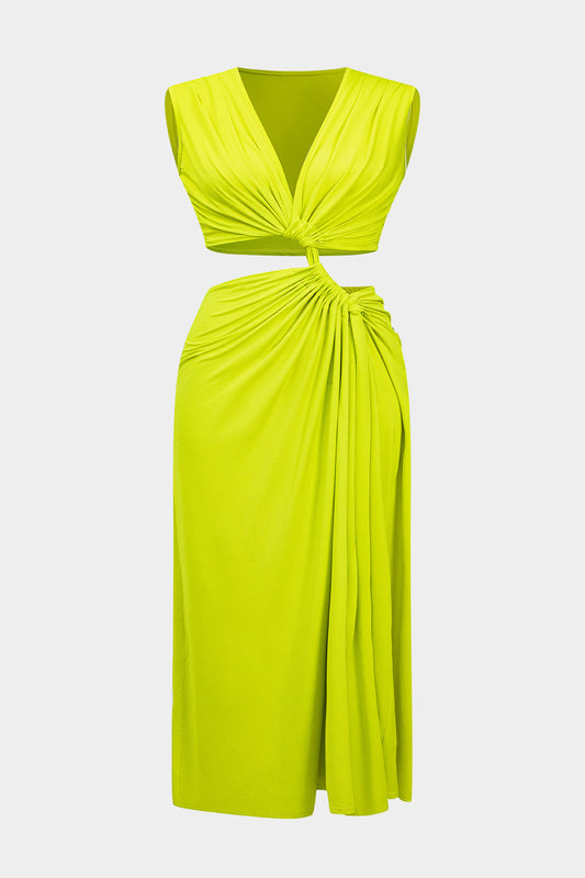 Plus Size V-Neck Cut Out Twist Knot Sleeveless Maxi Dress