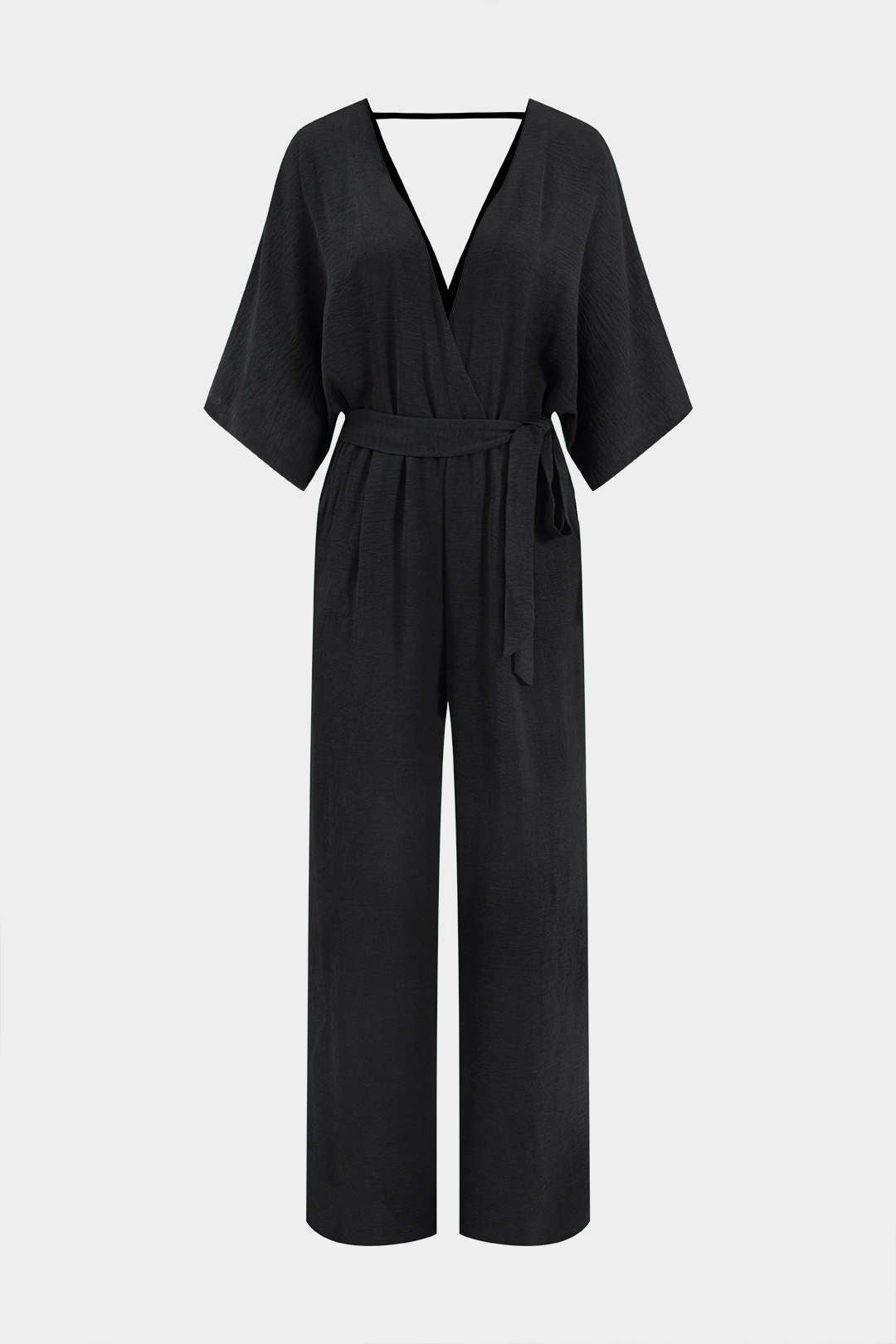 Ruched Tie-Up Backless Short Sleeve Wide Leg Jumpsuit