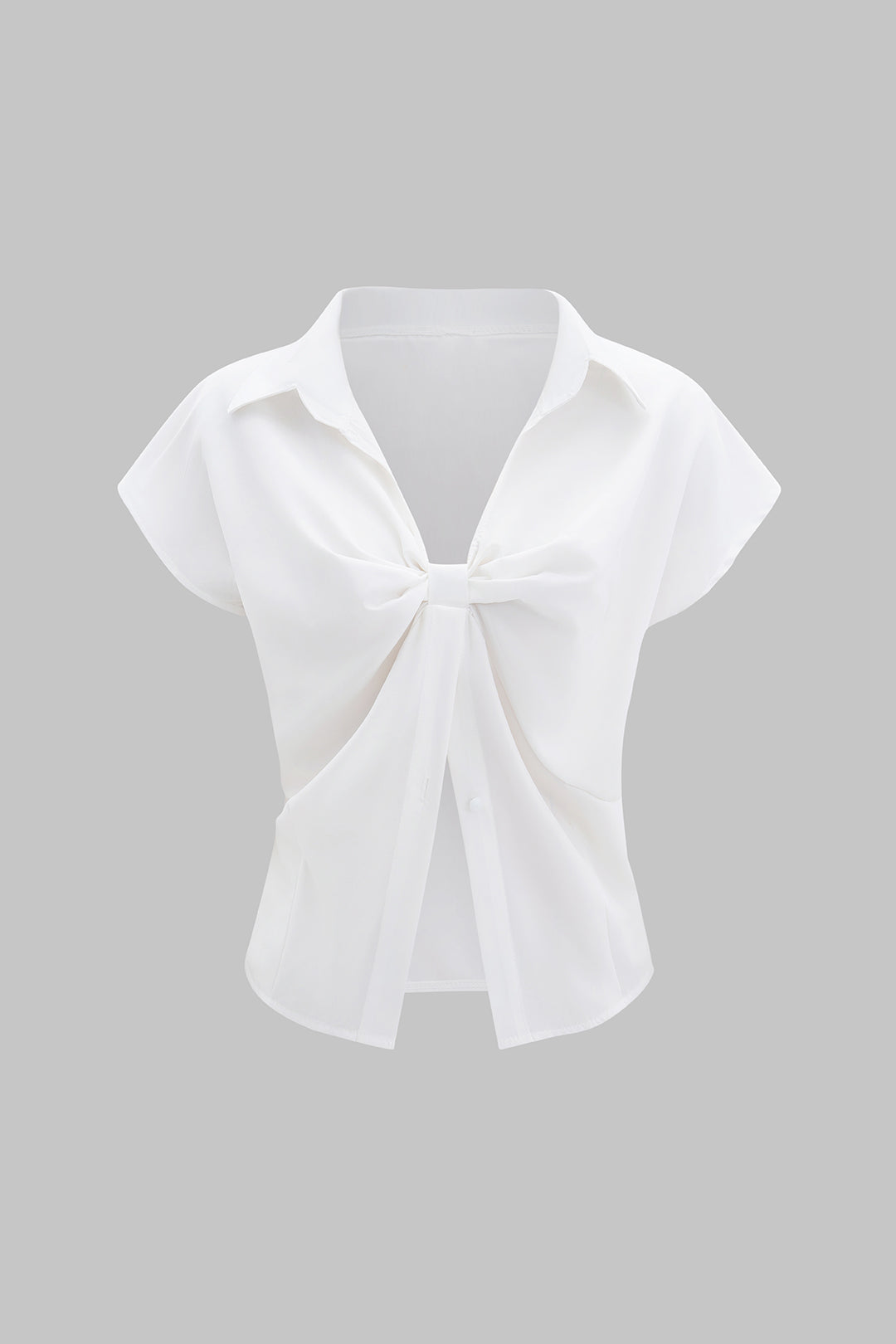Ruched Pleated Short-Sleeve Shirt