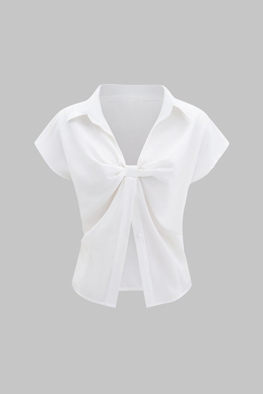 Ruched Pleated Short-Sleeve Shirt