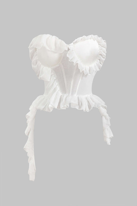 Chiffon Satin Ruffle Corset Tube Top