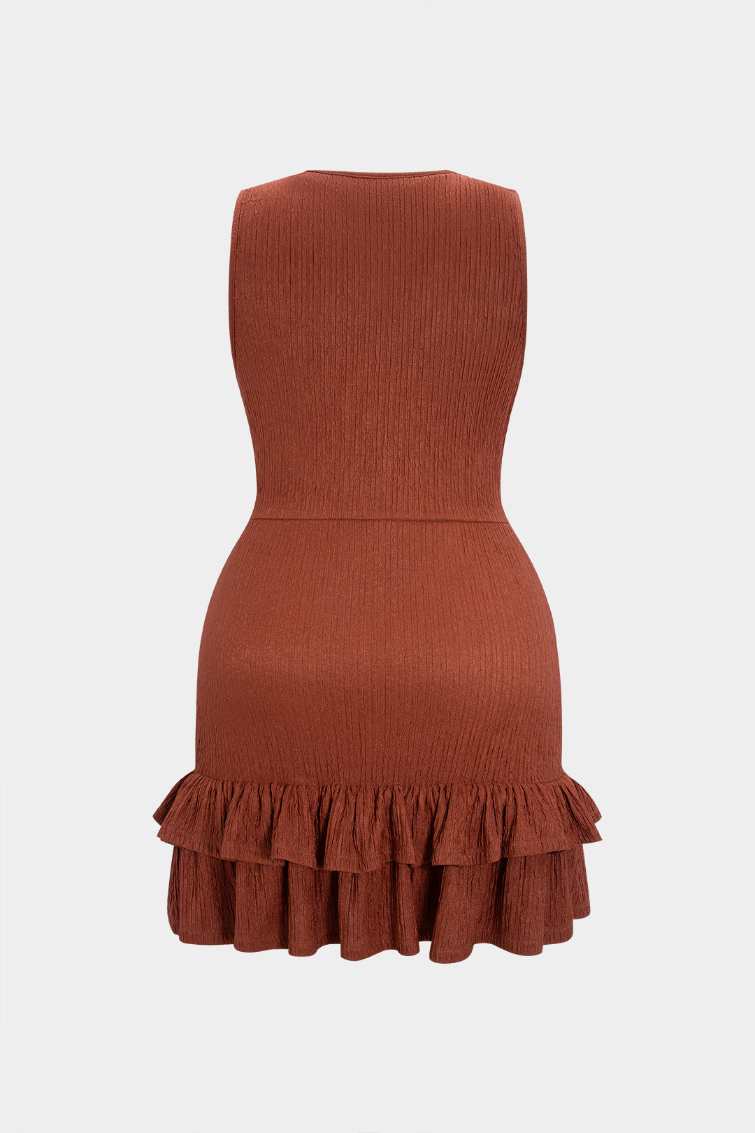Plus Size Texture Cut Out Ruffle Hem Sleeveless Mini Dress