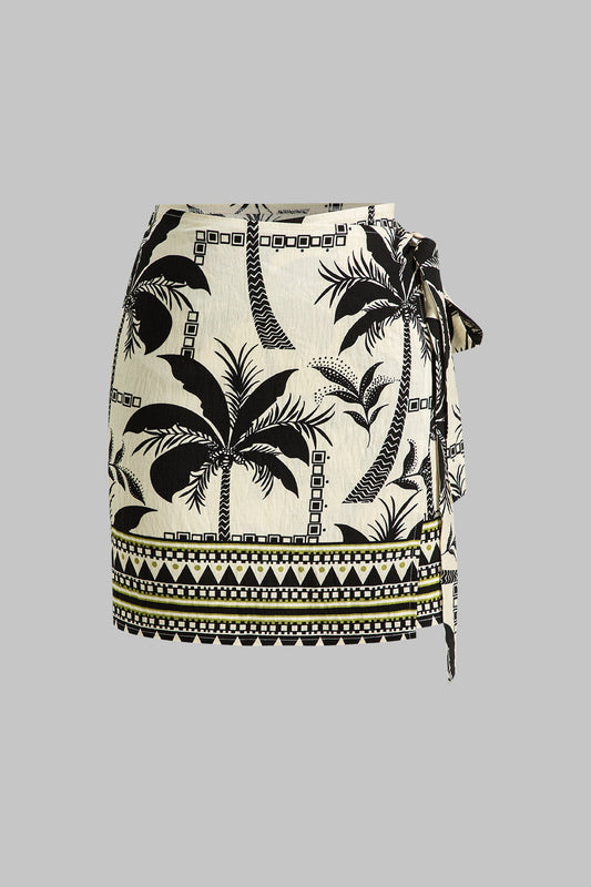 Coconut Palm Geometric Print Tie Knot Skirt