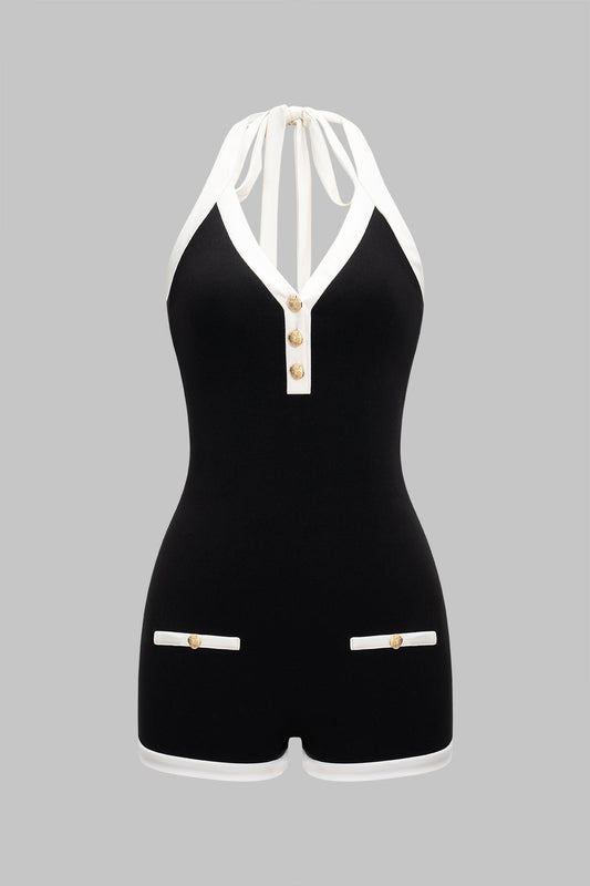 Hlater Backless Tie-Up Sleeveless Romper