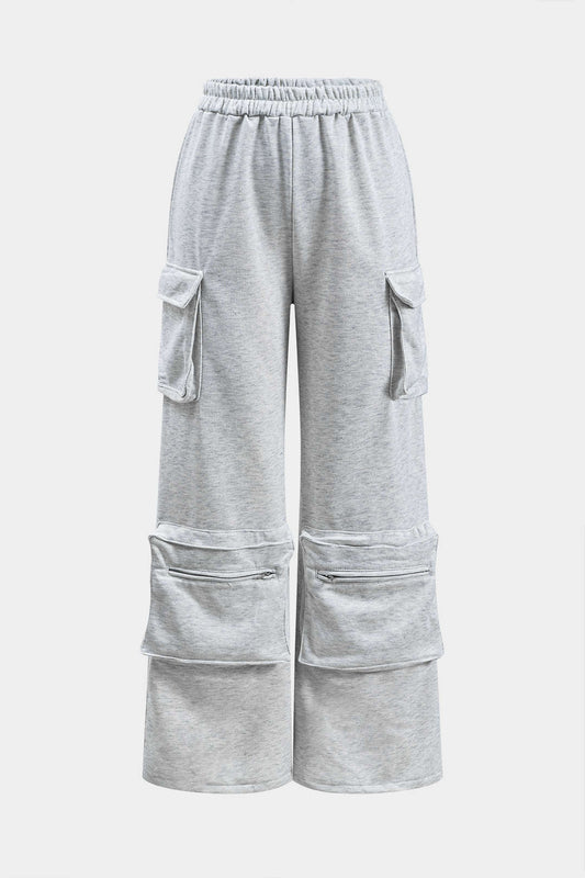 Ruched Pocket Zipper Wide Leg Trousers