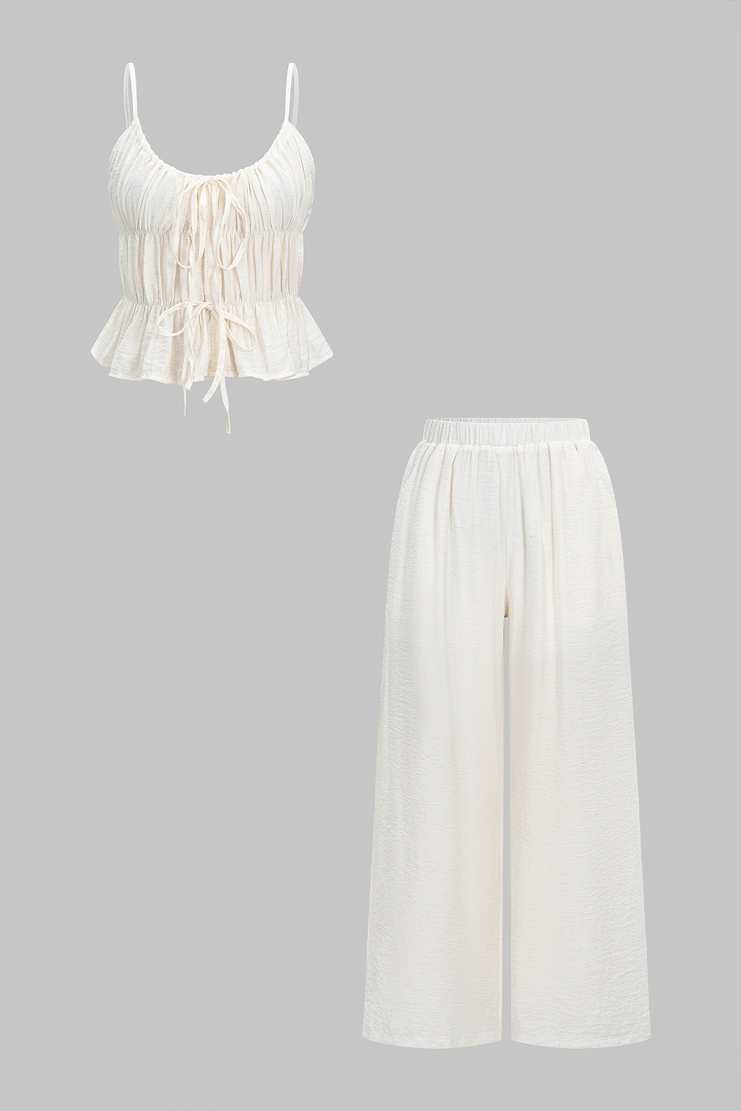 Ruched Tie-Up Cami Top And Trousers Set