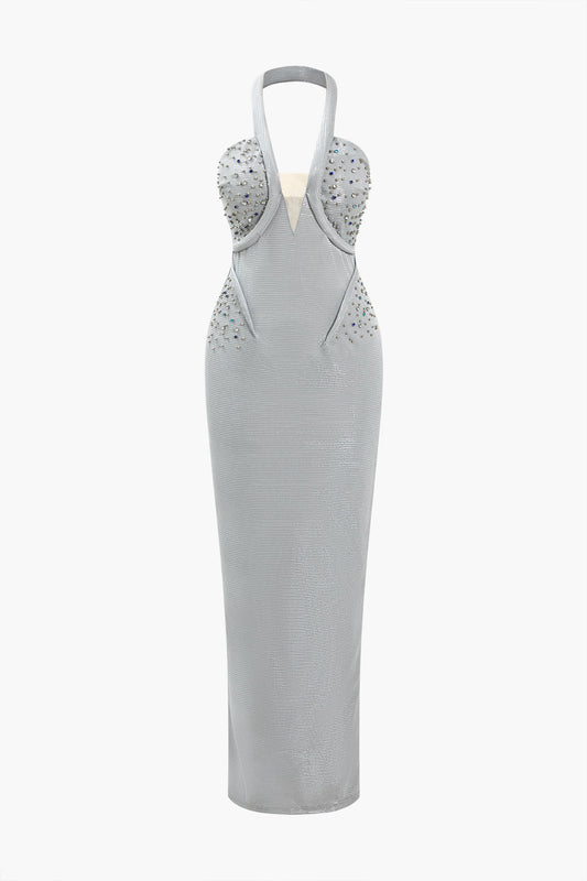 Sequin Halter Backless Maxi Dress