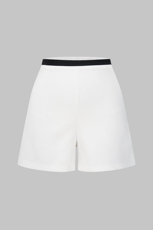 Contrast Pipiing High Waist Zipper Shorts