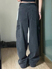 Black Vintage Big Pocket Dangle Cargo Jeans