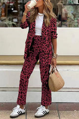 Faye -  Leopard Blazer and Elastic Waist Pants Set