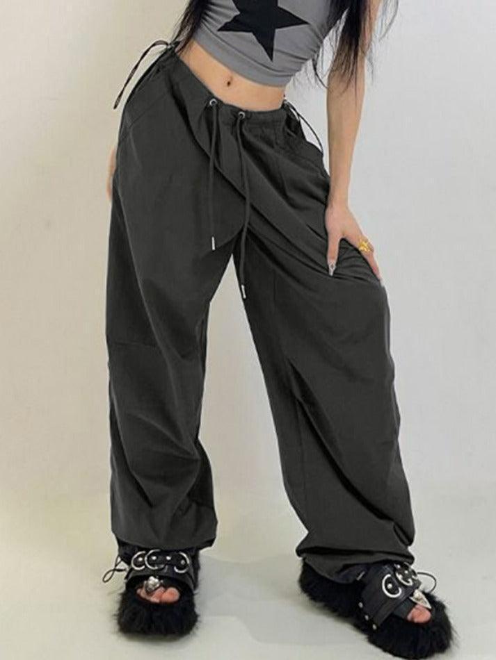 Gray Retro Sport Drawstring Bound Feet Cargo pants