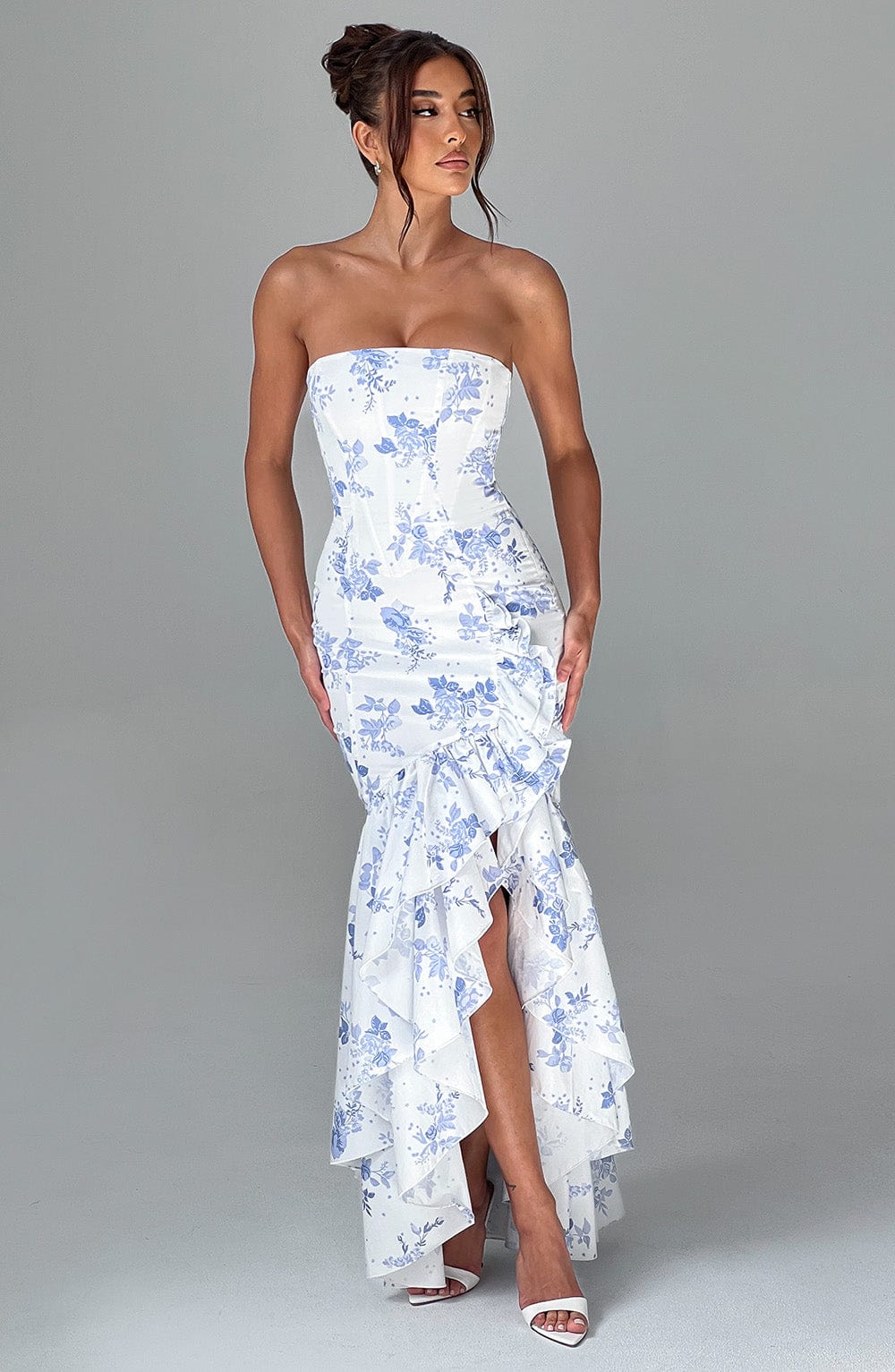 Angelina Maxi Dress - Blue Floral Print