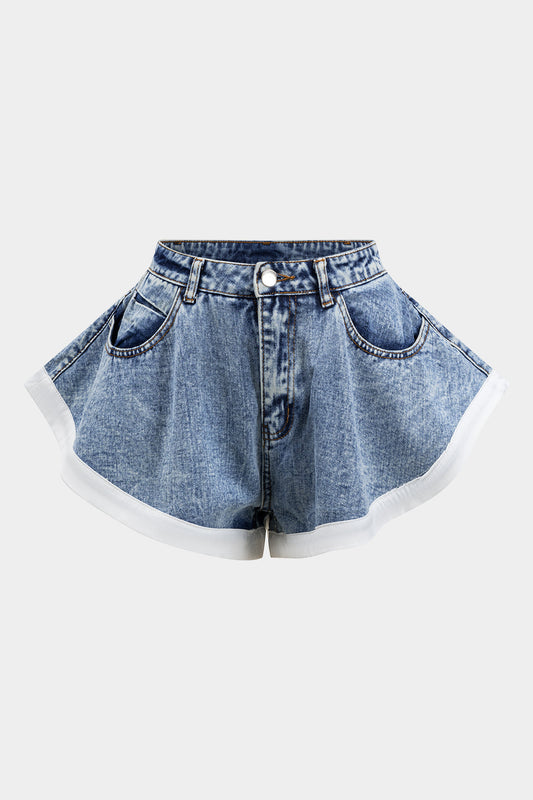 Denim Contrast Button Pocket Shorts