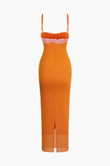 Orange Lace Trim Cami Midi Dress