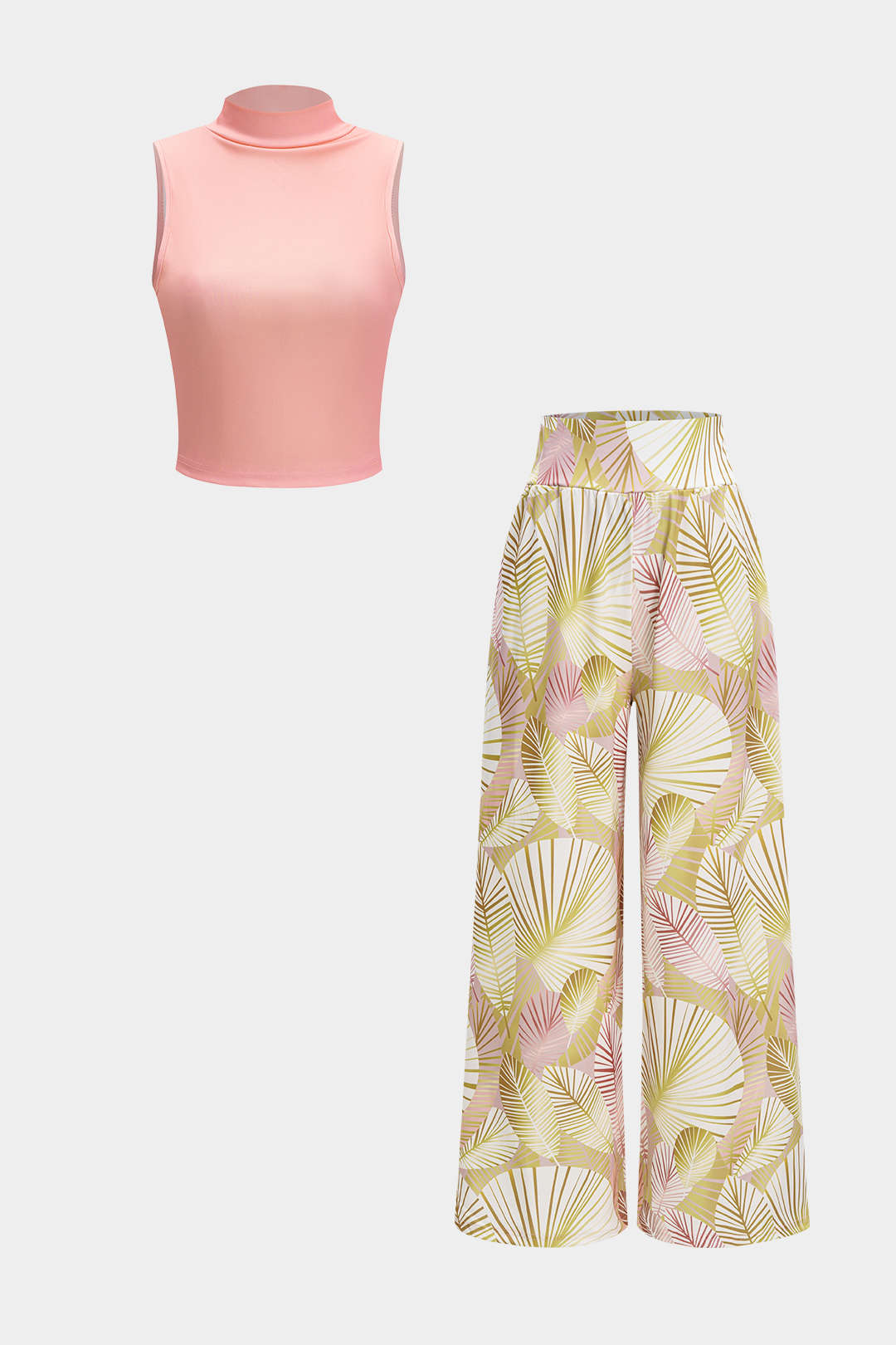 Sleeveless Tank Top And Geometric Pattern Trousers Set
