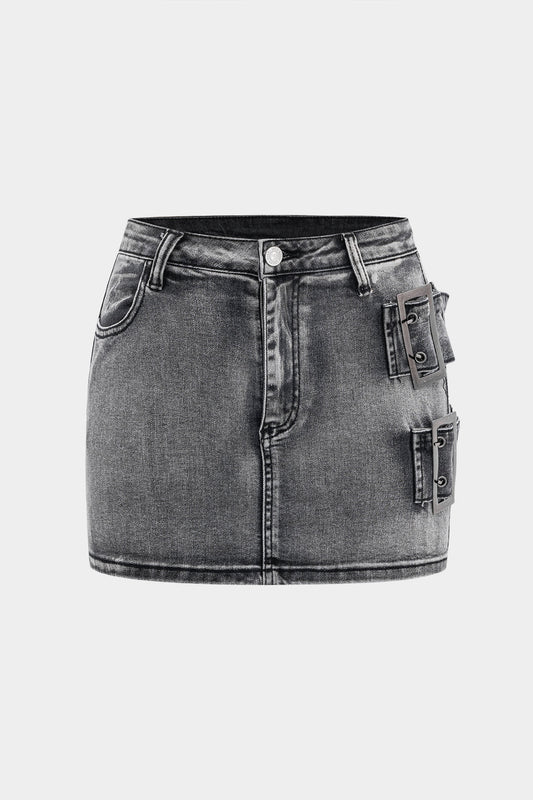 Denim Metallic Decor Skirt
