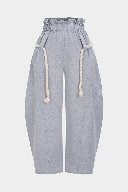 Belted Drawstring Barrel Trousers