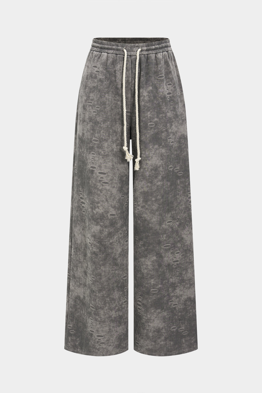 Washed High Waist Tie-Up Wide Leg Trousers