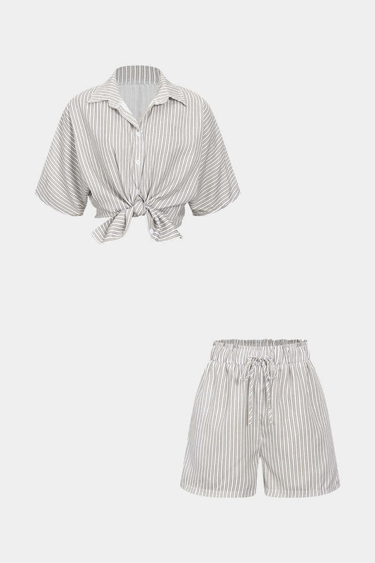 Contrast Stripe Print Shirt And Shorts Set