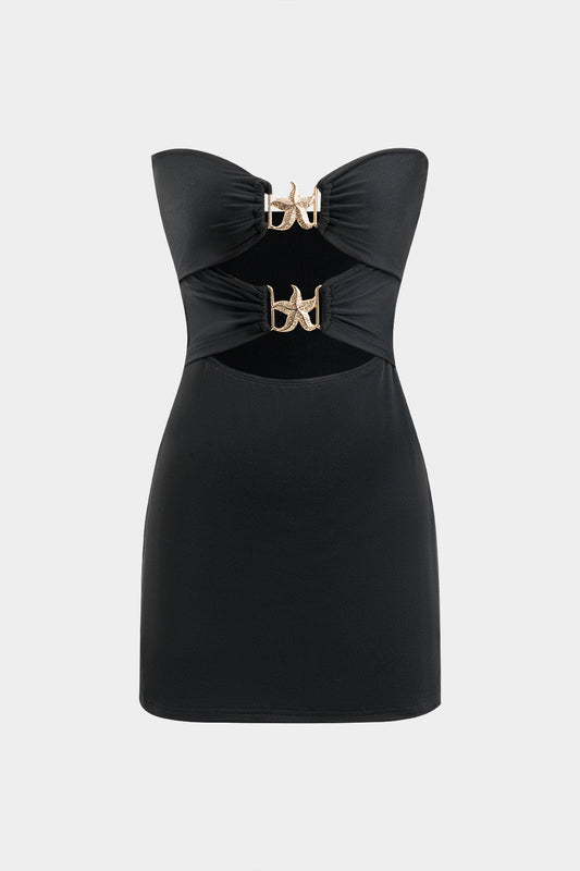 Cut Out Metallic Decor Sleeveless Mini Dress