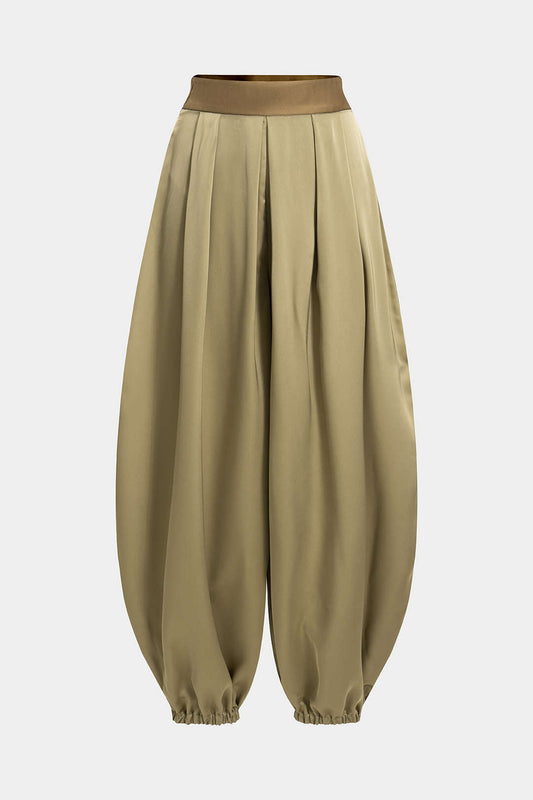 Contrast Satin Pleated Lantern Trousers