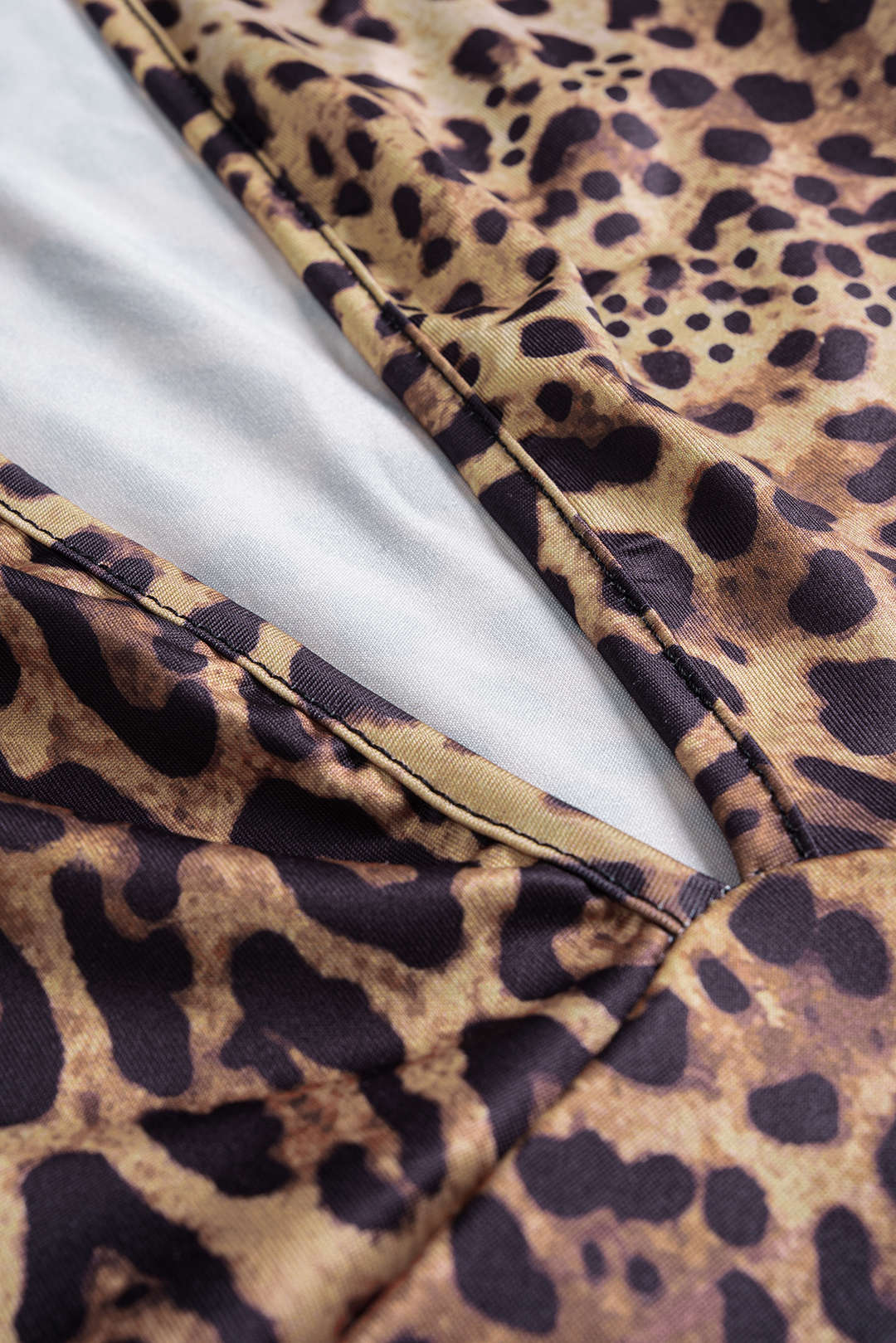 Leopard Print Deep V-Neck Button Long Sleeve Bodysuit