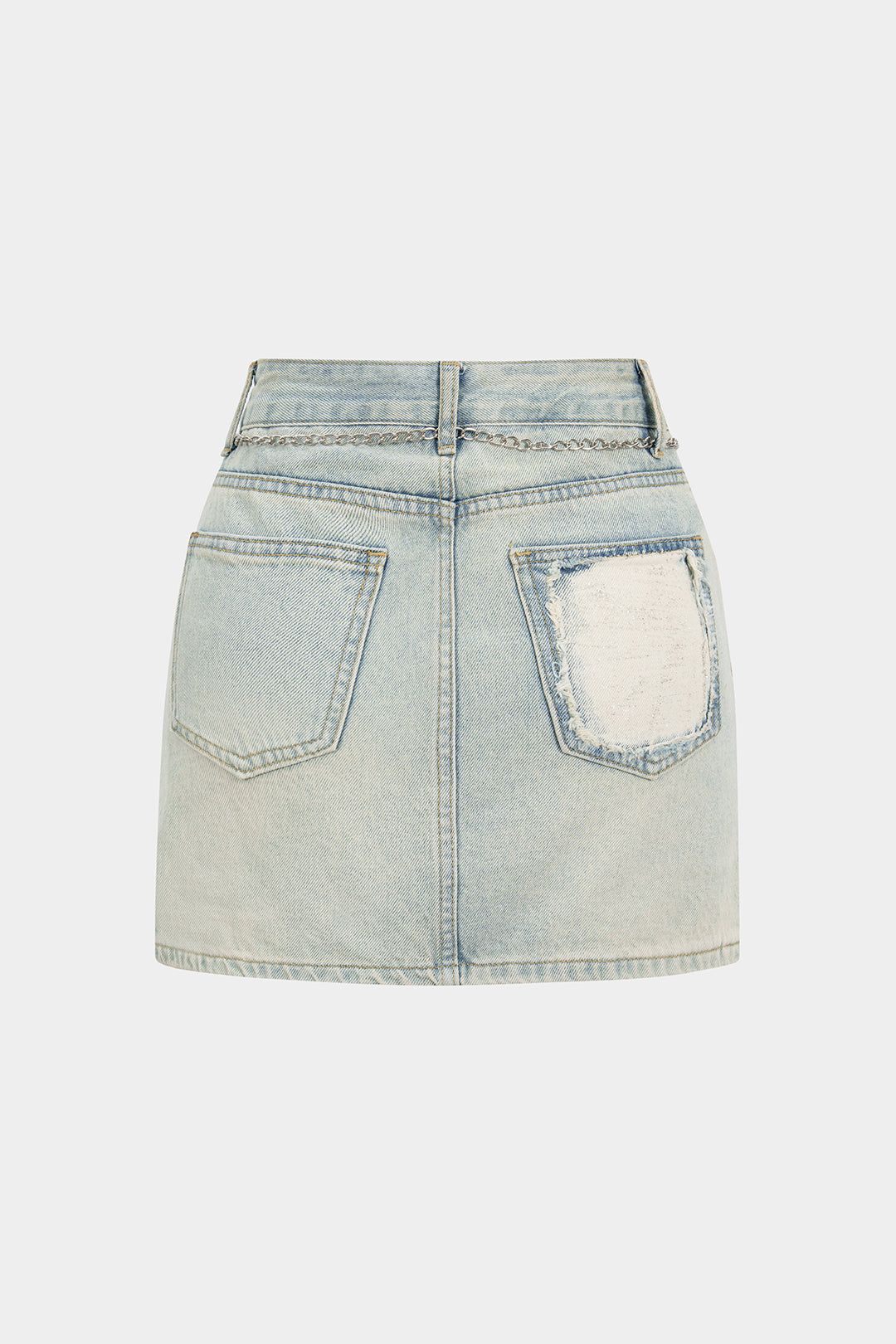 Denim Metallic Belted High Waist Pocket Skirt