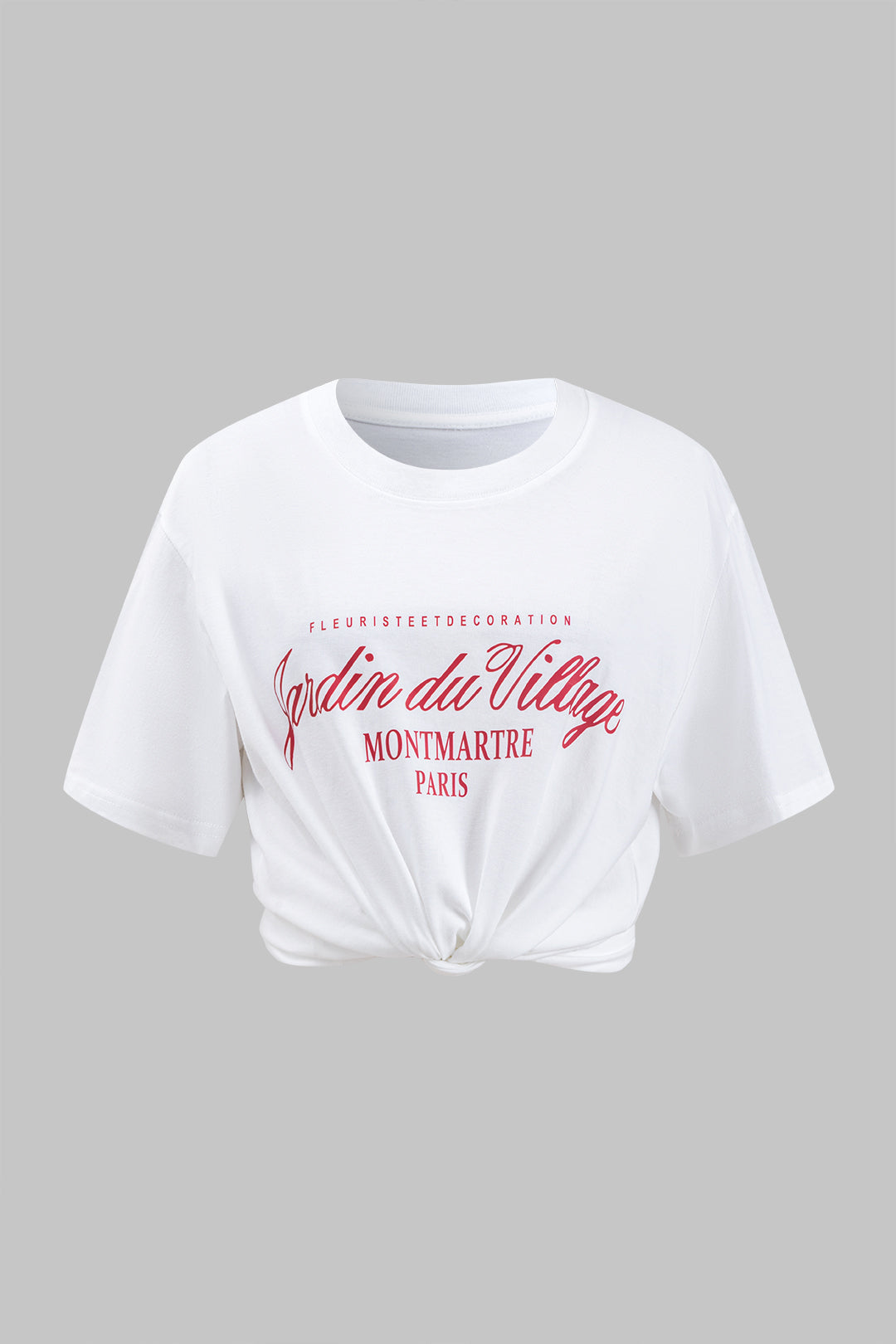 Retro Print Letter Round Neck Short Sleeve T-Shirt