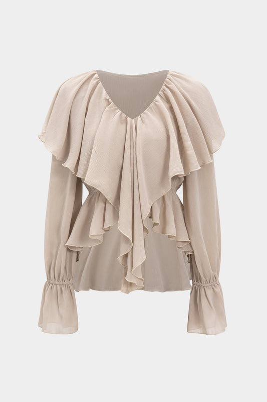 Chiffon Ruffle Long-Sleeve Shirt