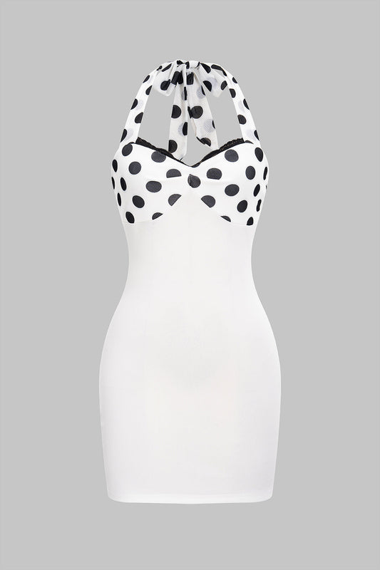 Polka Dots Print Tie Sleeveless Mini Dress
