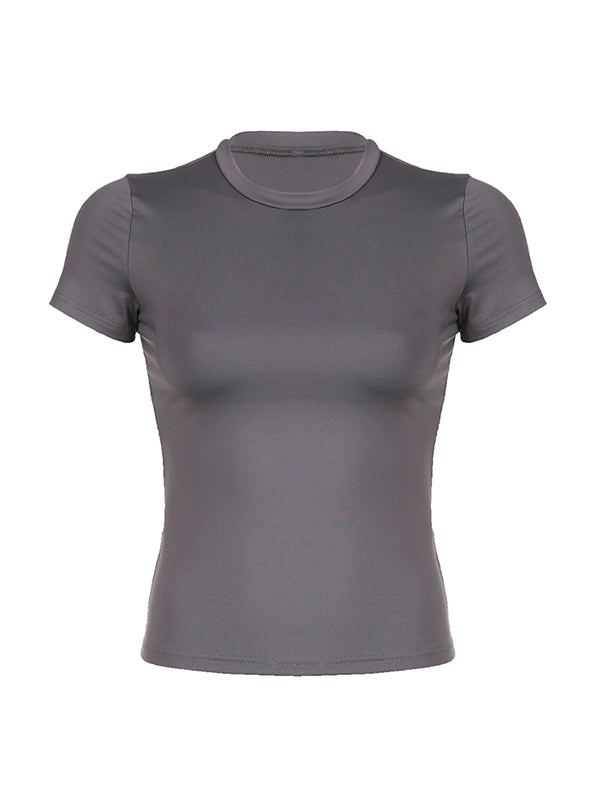 Grey Basic Crew Neck Short Sleeve Tee