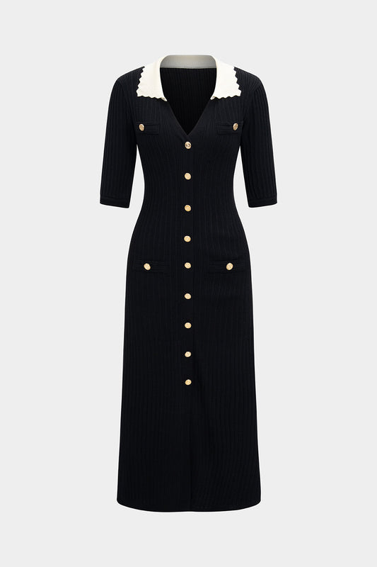 Knit Single-Breasted Long Sleeve Dress