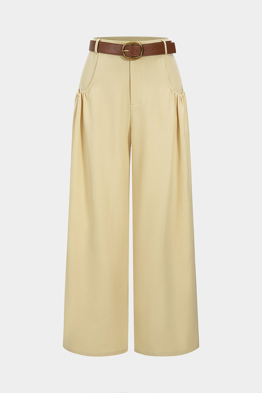 High Waist Pocket Belted Ruched Trousers