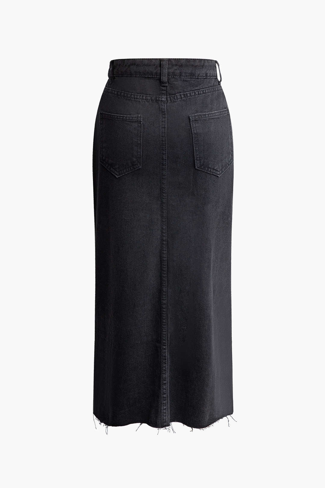 Wrap Split Denim Midi Skirt with Label