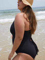 Black Cross Back Plus Size One-Piece Swimsuit