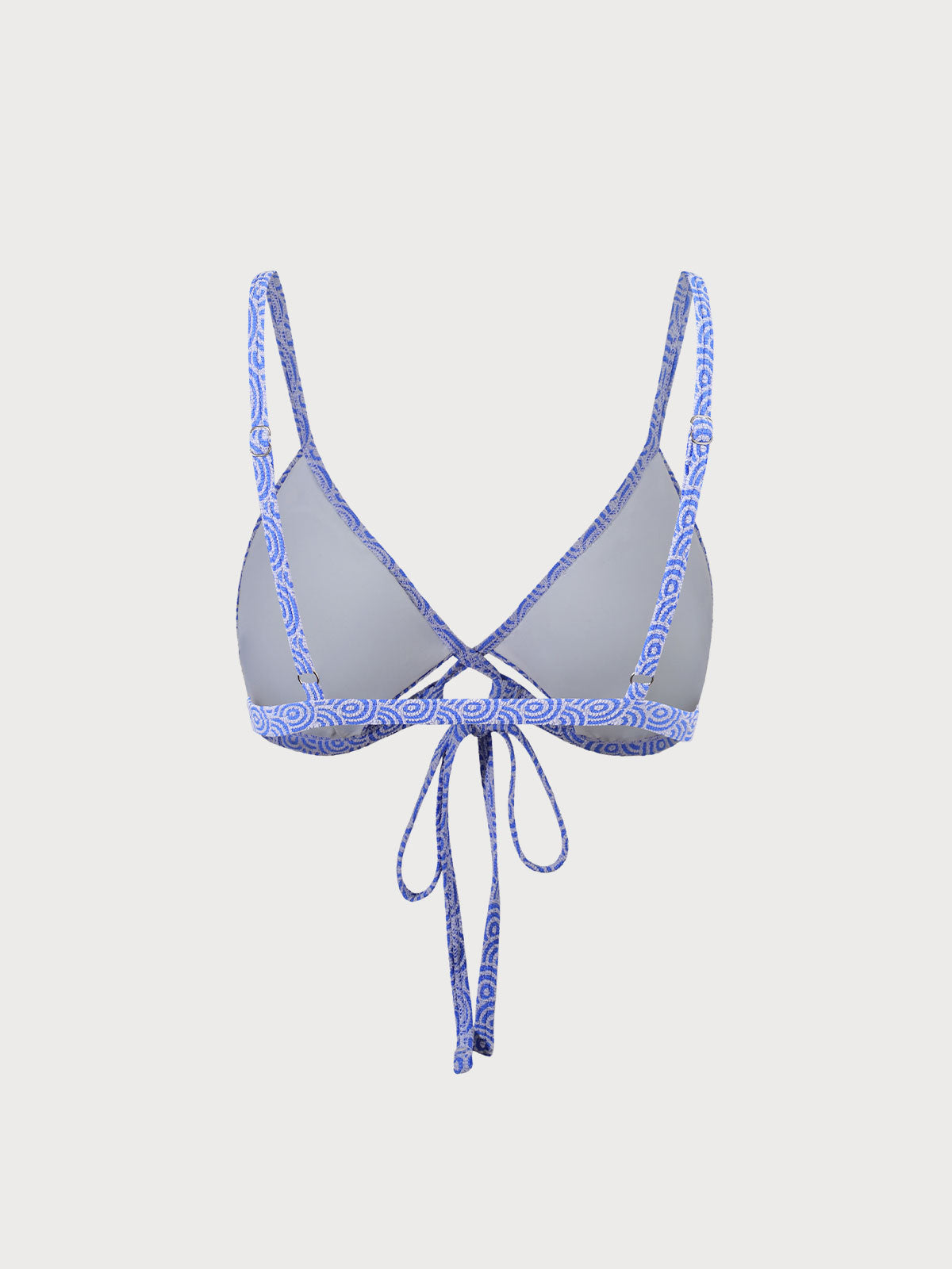 Blue Jacquard Tie Front Bikini Top