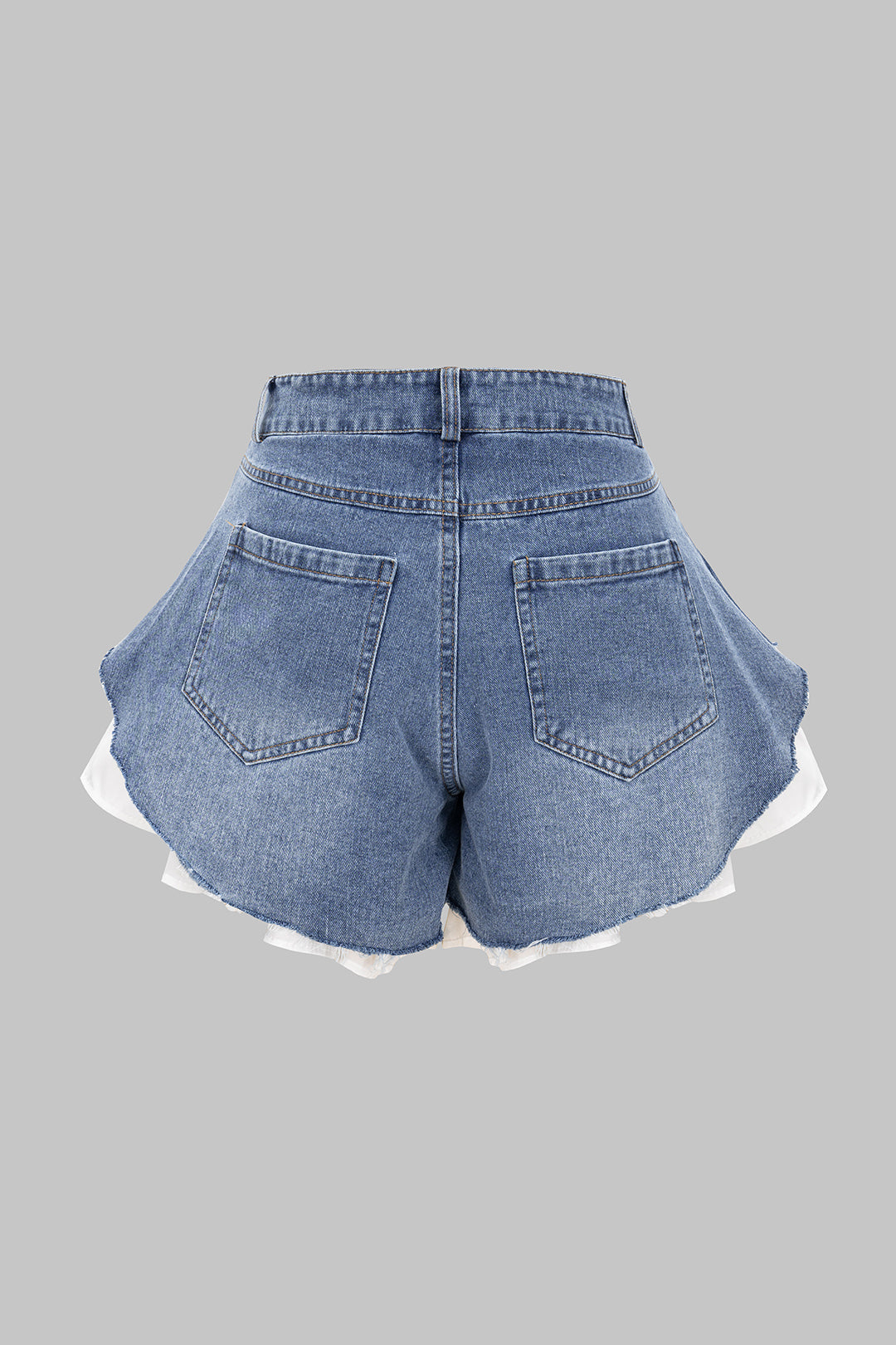 Denim Patchwork Frayed Wide Leg Shorts