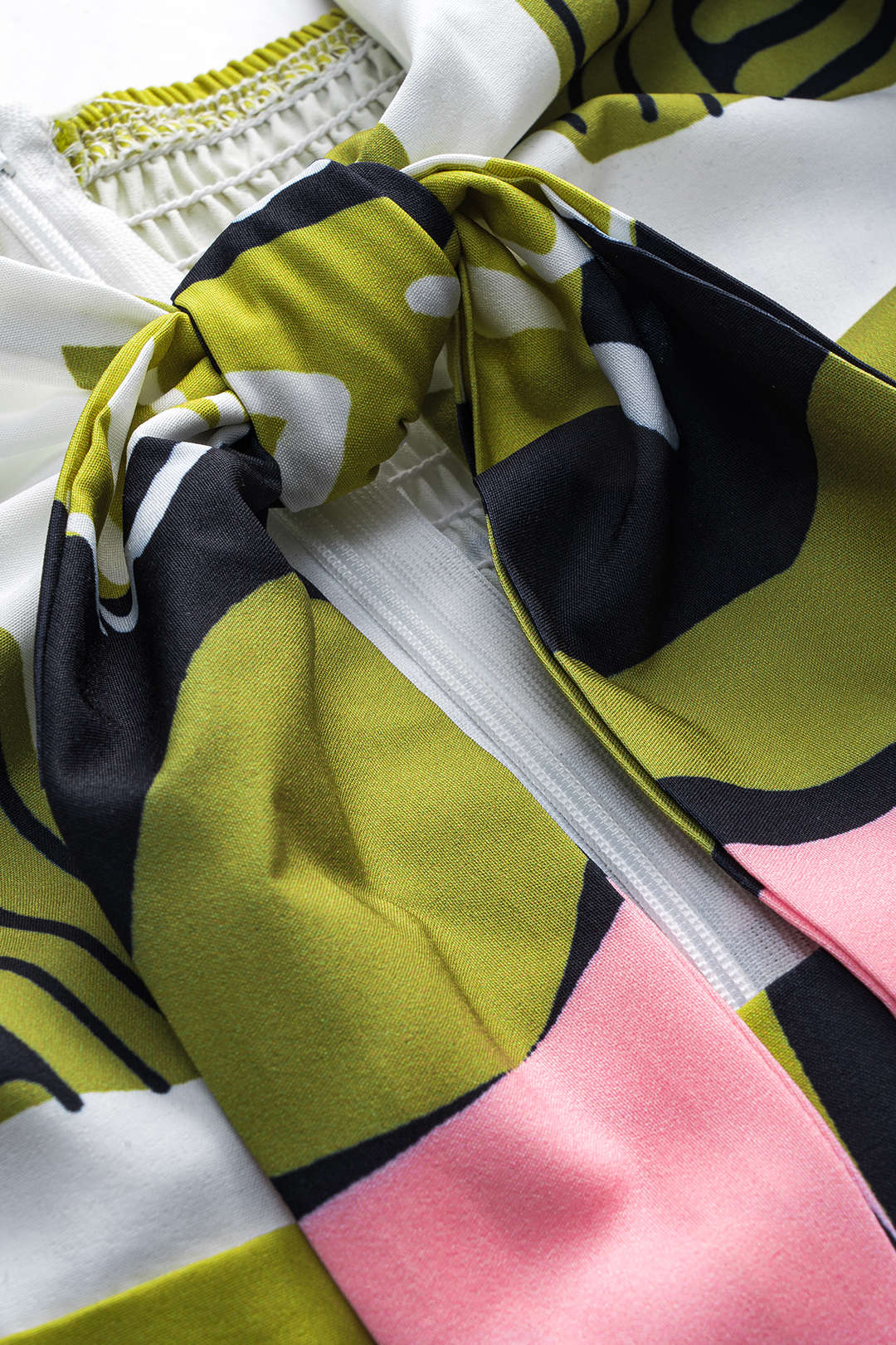 Contrast Print Tie Front Smocked Slip Sleeveless Jumpsuit