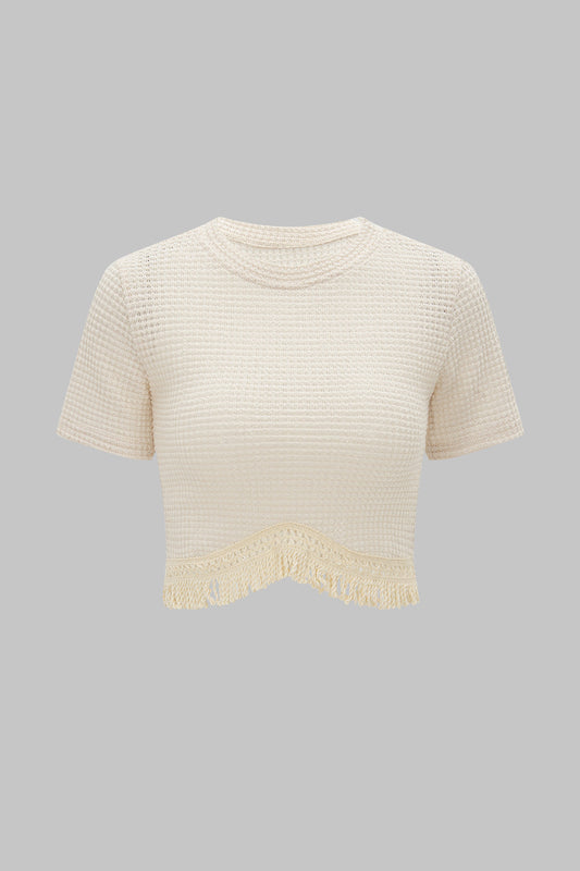 Knit Fringe Short-Sleeve Top