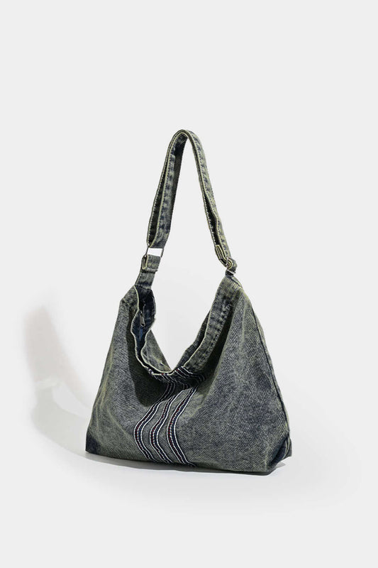 Washed Denim Zipper Cross-Body Bag