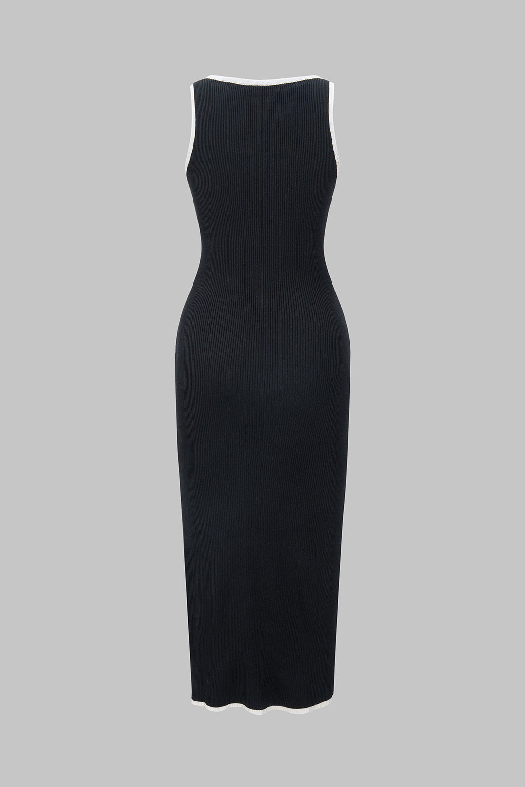Knit Contrast Button Slit Tank Sleeveless Dress