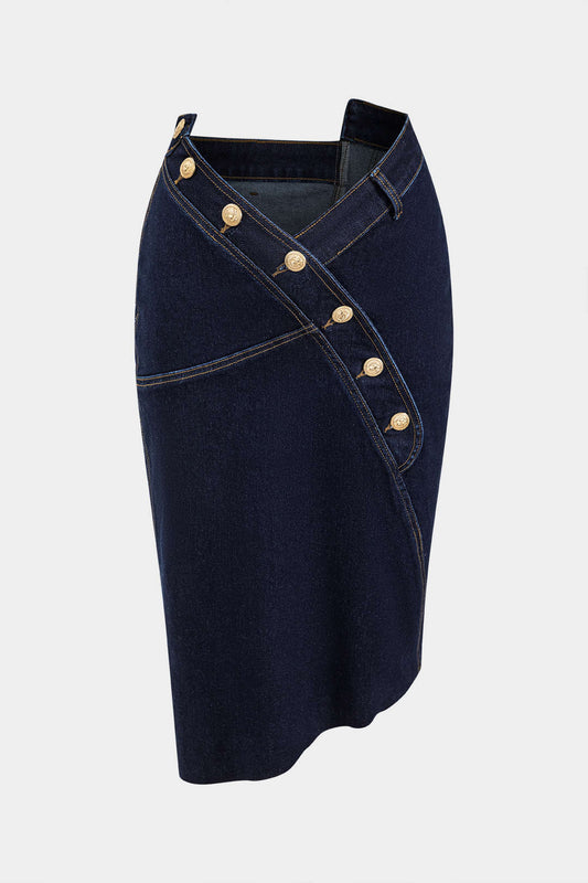 Denim Asymmetry Button Skirt