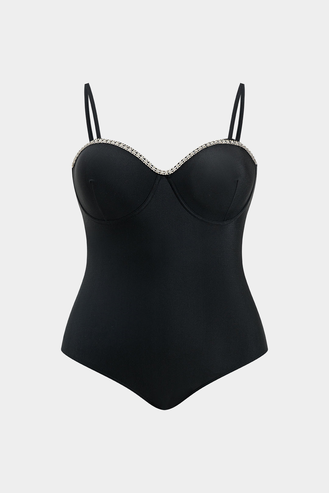 Plus Size Tummy Control Rhinestone Busiter Slip Swimsuit