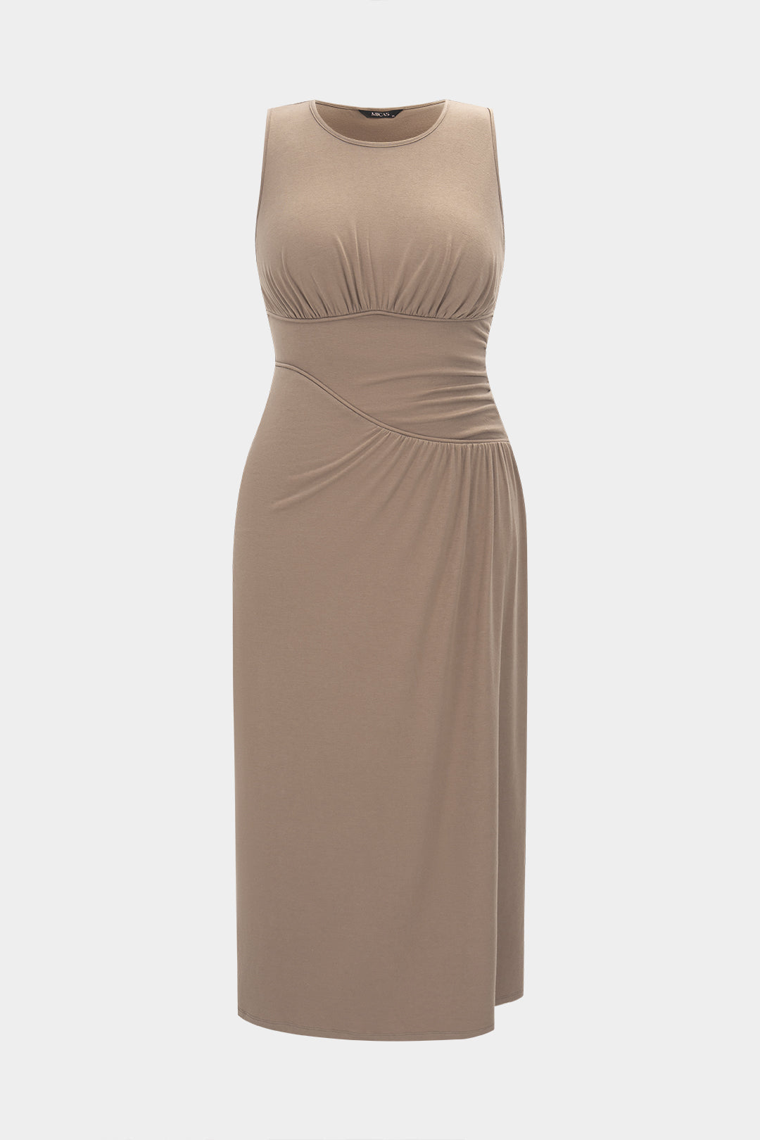 Plus Size Ruched Sleeveless Midi Dress