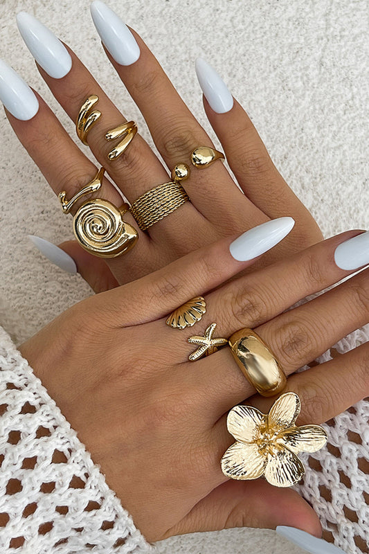 Shell Starfish Flower Irregular Metallic Open Ring Set