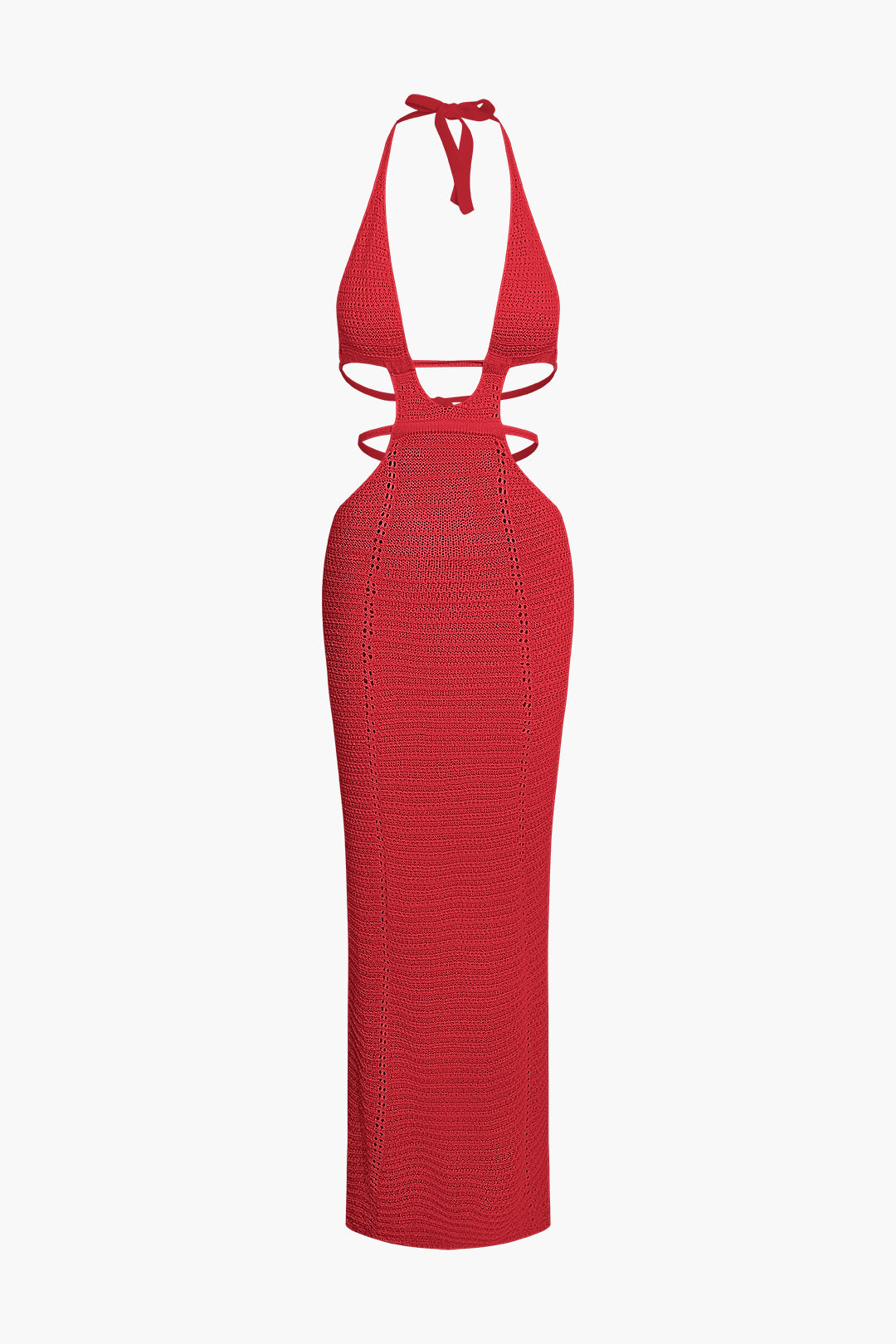 Solid Color Cut Out Halter Backless Knit Maxi Dress