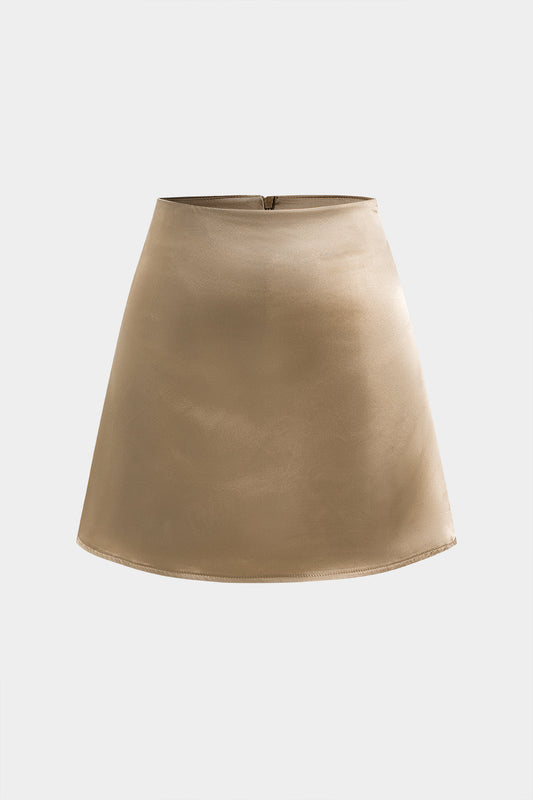 Solid Satin Zipper Skirt